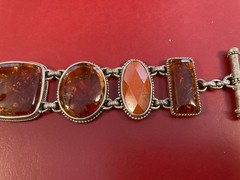 Vintage Amber, Ivory, Brown Cabochon Bracelet Sterling Silver