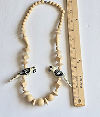 Chunky Carved Wood Bead Hand Painted Wood Parrots Birds Necklace Tribal Boho