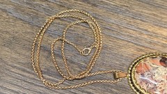 Vintage Large 2 inch Red Jasper Pendant Necklace Gold Tone w 24 inch Chain