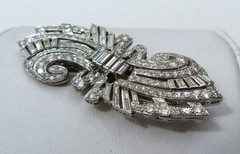 ANTIQUE ART DECO 3.75 CARATS DIAMONDS PLATINUM DUETTE STYLE BROOCH PIN 15.78GRAM