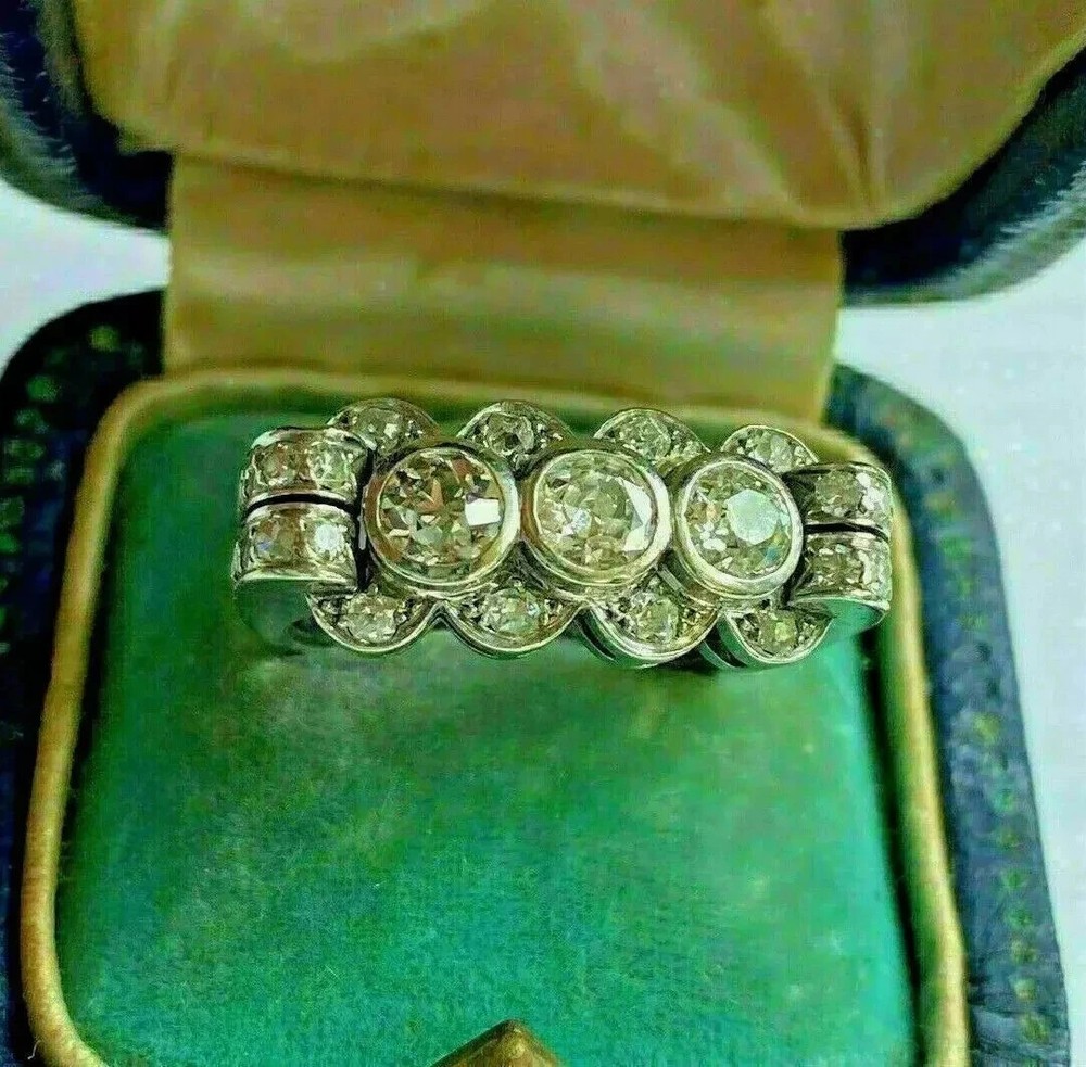 Art Deco Style Round cut Lab Created Diamond 14k White Gold FN Engagement Ring