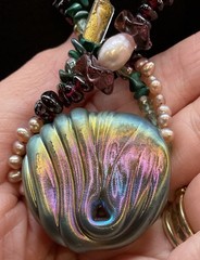 Vintage Amber Garnet Malachite Pearl Crystal Lamp Works Bead Necklace Orig $150