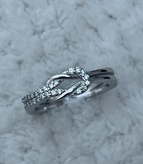 VINTAGE Silver Knot Promise Ring – White Zirconia Love Eternity Band – SIZE 5