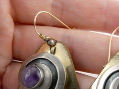 Vintage Artisan Made Mixed Metals Sterling Silver Amethyst Hook Earrings 13.9g