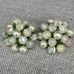 Vintage Necklace Earrings Jewelry Set Spring Yellow Pink Green Acrylic Clip Ons