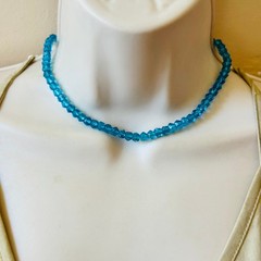 Vtg teal blue Glass Necklace Hand Cut Carved Beads Art Deco Czech Flapper 14″