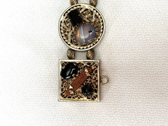 Kafin NY Bracelet and Earrings Demi Parure, Cabochon and Glass Stones, DBL Links