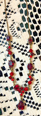 Avon “MN” red rhinestones 20″ necklace oval round pear dangle vintage
