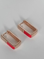 Vintage 1990-s 14 Ct Rolled Gold Zircons/Red Enamel Earrings-Hallmarked 585 RG