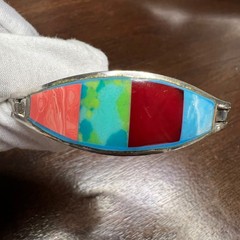 Vintage Alpaca Mexico Bangle Bracelet Multi Color Enamel Silver Tone 7.2 in