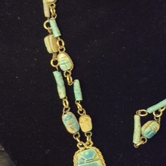 Vintage Egyptian Revival Scarab Necklace Blue Flapper Opera 18″