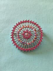 Rhinestone Circle Pinwheel Brooch Pin Silver Plate Pink Multi Color