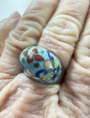 VTG Chinese Blue Cloisonne Enamel And Copper Ring Flowers Leaves Stems Sz 7