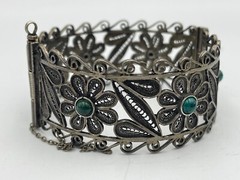 Rare Judaica 925 silver filigree bracelet set with King Solomon Eilat stones