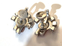 VTG Duane Earrings Pink Baguettes Rhinestones SIlver Tone Screw Back .75″ Signed