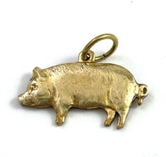 Vintage Pig Charm Necklace Pendant Tiny Piggy Vintage Jewelry Brass Animal Charm