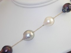 Vintage 14-18mm Gray Black White Baroque Pearl V Necklace 14k 17.75” Tahitian