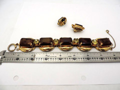 Bracelet Earrings Set 5 Link Brown Green Large Rhinestones Open Backs MCM Trendy