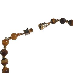 Tiger Eye Beaded Necklace Round Bead Gold Tone Clasp 15 In Jewelry Vintage