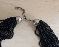 Vintage Black Glass Seed Bead Multi Layered Silver Clasp 18” Statement Necklace