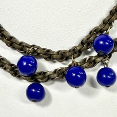 VTG Multi-Strand Bronze Toned Cobalt Blue Beaded Necklace Dangle Boho Chic 16″