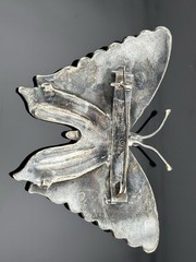 BIG Vtg Sterling Silver Butterfly Brooch Mexico Turquoise Stones 3.25″ Insect