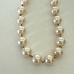 Marvella Pearls Faux Necklace Long Stamped Gold Tone Vintage Jewelry