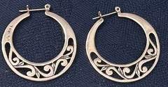 Vintage JEZ Jezlaine Sterling Silver Filigree Flat Scroll Hoop Earrings