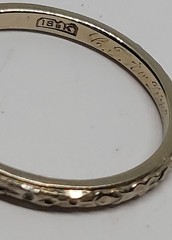 18k White Gold Art Deco wedding Band Ring forget me not flower eternity antique