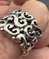Wide .5” Scroll Sterling Filigree 925 Ring Size 7.5” 12g FREE SHIPPING!