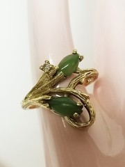 Vintage Green Jade Diamond 14K Yellow Gold Ring & Small Stud Earrings SET SZ 5.5