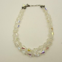 Vintage AB Rhinestone Necklace 2 Strand Choker Collar 15 Inch
