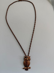 Vintage Solid Copper Owl Pendant Necklace Mid Century 1970s Nature Wildlife Boho