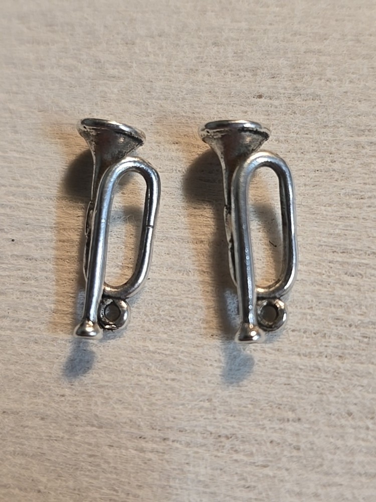 Sterling Silver Trumpet Horn Charm Pendant Lot Of 2 Charms