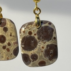 Asteroid Jasper Gold French Wire Earrings Natural Gemstone Earthy Cosmic Casual