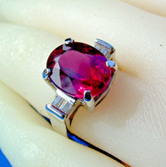 Original EARTH MINED RUBELLITE Tourmaline DIAMOND Deco Engagement Ring 14K GOLD