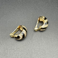 Vtg Christian Dior Black Enamel Crystal Pave Clip Earrings Gold Tone Swirl 80’s