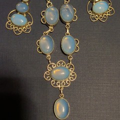 Silver Opalite Filigree Necklace & Earrings Set
