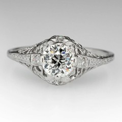 Vintage Art Deco Style Round Lab Created Diamond Filigree Engagement Silver Ring