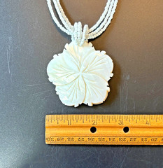 Vtg Mother of Pearl Necklace & Pierced Earrings Set Flower 1980s Island Wedding