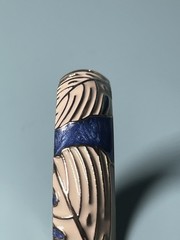 Vintage Enamel Hinge Bangle Bracelet Blue White Abstract Design Gold Tone