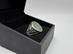 Vintage 925 Sterling Silver Abalone Turquoise Rainbow Inlay Ring Sz 9 9.3g