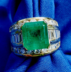 Original EARTH MINED EMERALD DIAMOND Engagement Ring Vintage Deco SOLID 18K GOLD