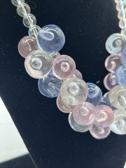 Cute Vintage Lucite Bubble Necklace Iridescent Pastel Pink & Blue