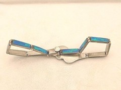 Vintage Mexico Inlayed Fire Opal Link Bracelet Box Clasp 7.75″ Sterling 925 OOAK