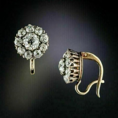 Cluster Floral Shape Halo Earrings 2.4 Ct Simulated Diamond 14K Yellow Gold Over