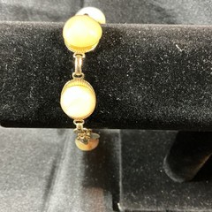 Vintage peach agate striated cabochon boho stone link bracelet, approx 6.75 in