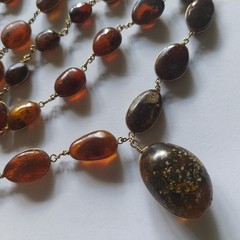 Vintage Bultic Amber Graduated Nuggets Wire Wrapped Necklace 24” 26g