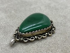 Vintage N.A. DW SIGNED Malachite Sterling Silver Pendant