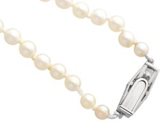 Single Strand Pearl Necklace with Sapphire, Diamond and 12k White Gold Clasp